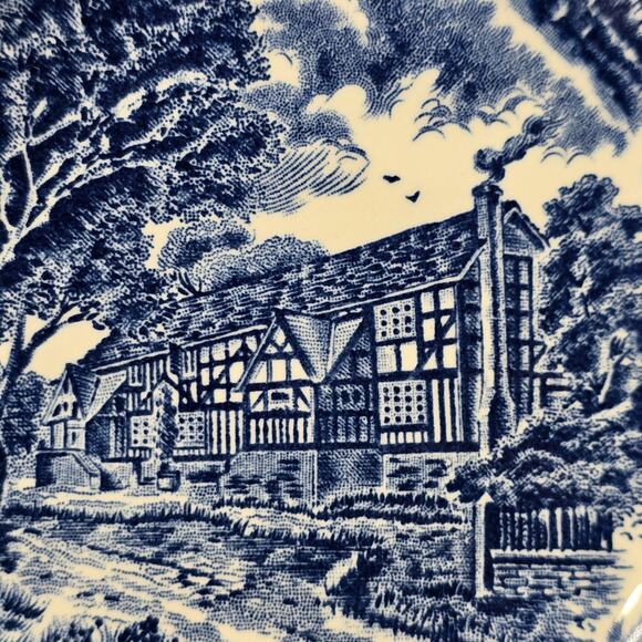 Vintage Grindley Staffordshire Plate Dessert Blue Talbot English Country Inns - Picture 8 of 12